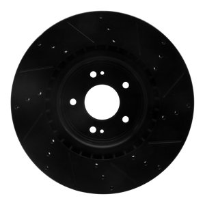 Hyundai Genesis Coupe Brake Rotor (1) - Front Left - R1 Concepts - Drilled & Slotted - Black - `10-`16